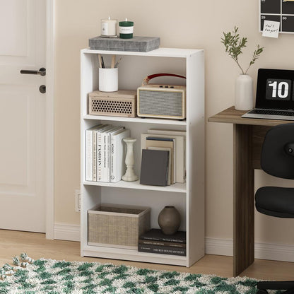 Basic 3-Tier Bookcase Storage Shelves, White/White