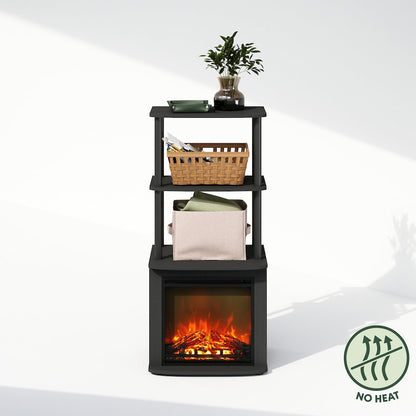 2-Tier Tall Side Table Display Rack with No Heat Decorative Electric Fireplace