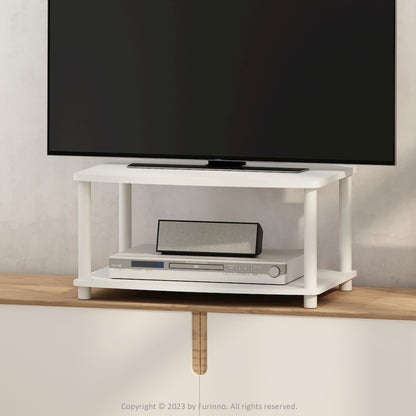Turn-N-Tube No Tools 2-Tier Elevated TV Stands, White/White