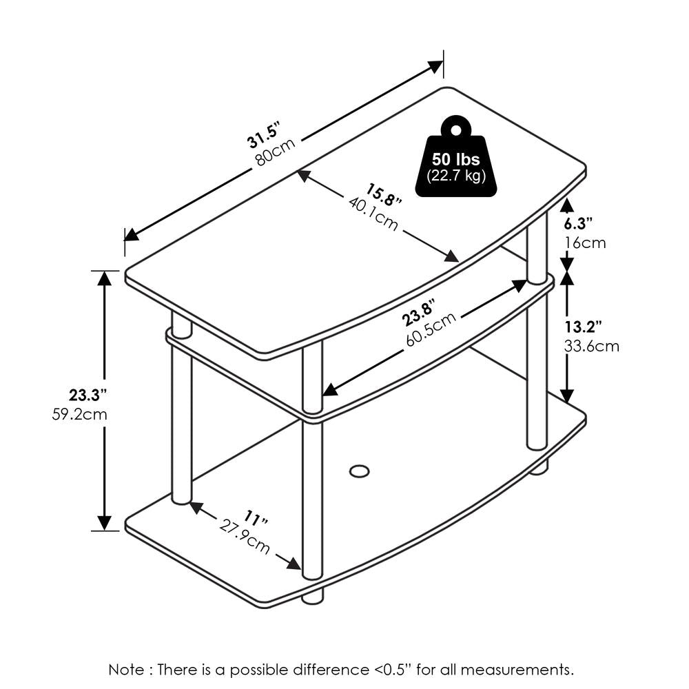 Turn-N-Tube No Tools 3-Tier TV Stands, White/White