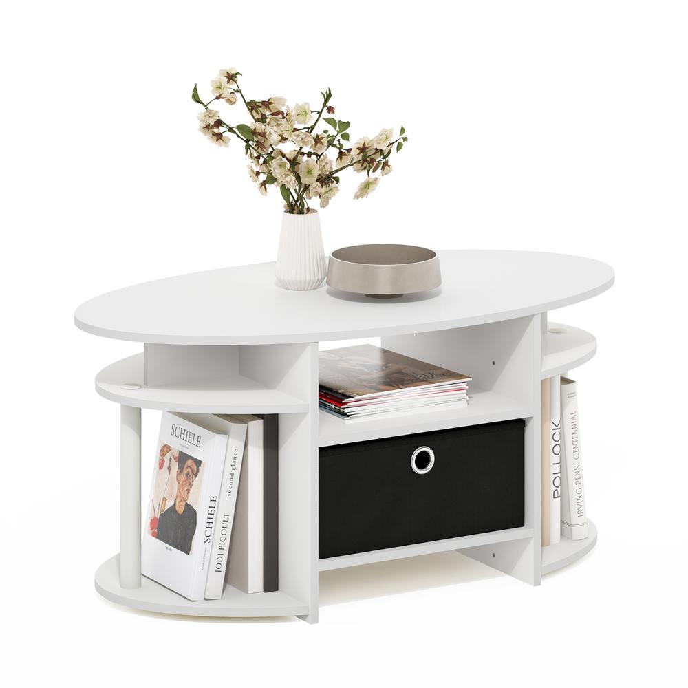 JAYA Simple Design Oval Coffee Table with Bin, White/White/Black