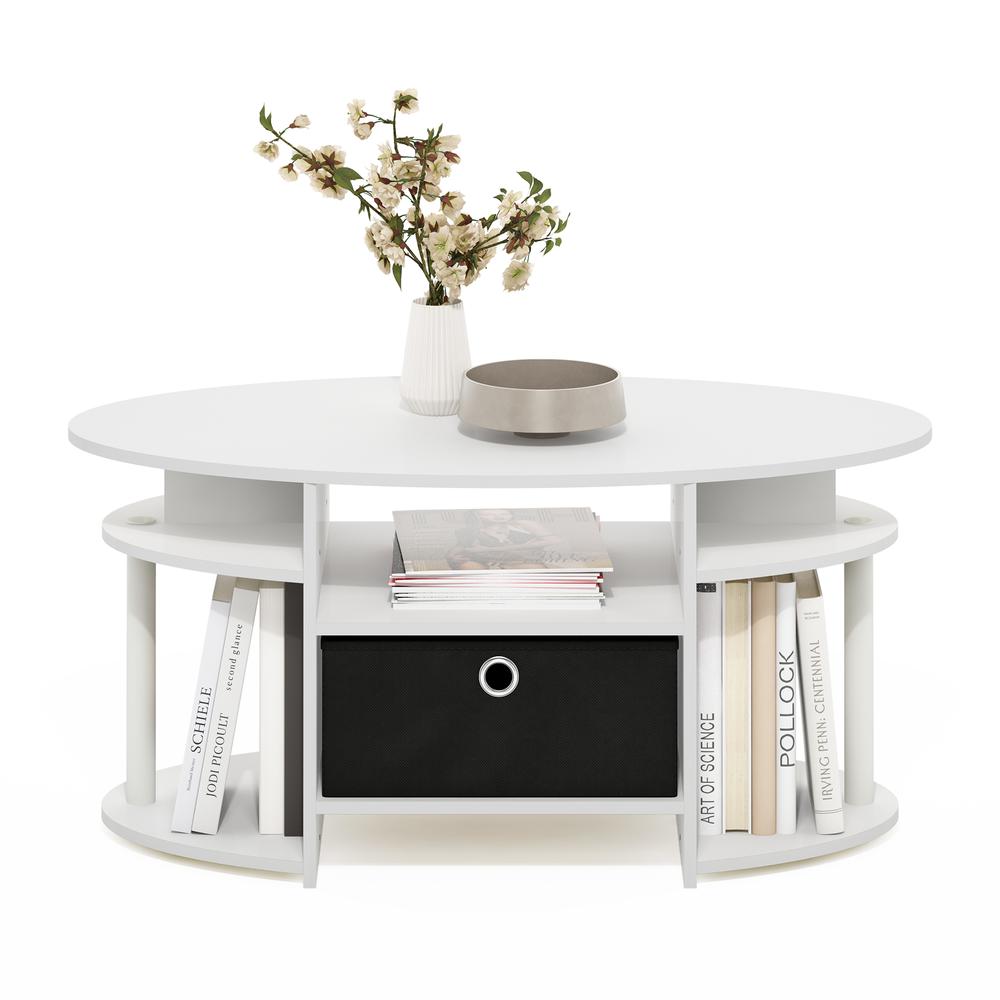 JAYA Simple Design Oval Coffee Table with Bin, White/White/Black