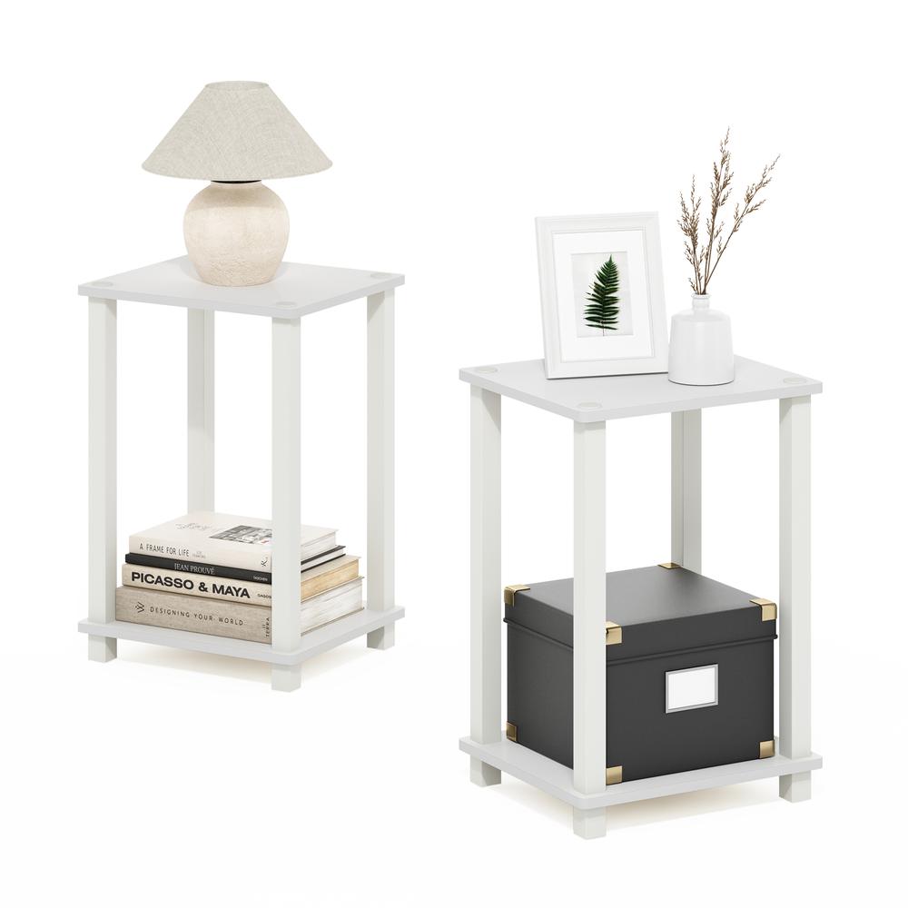 Simplistic End Table, Small, Set of 2, White/White