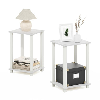 Simplistic End Table, Small, Set of 2, White/White