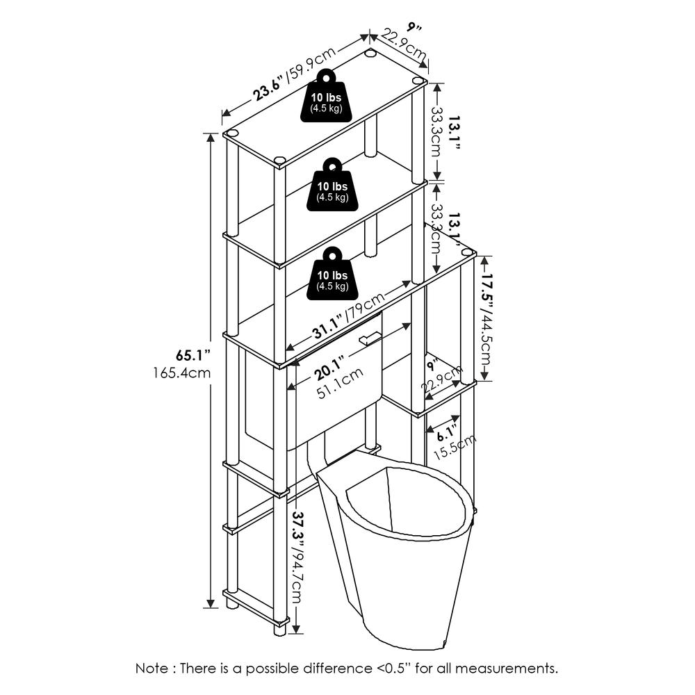 Turn-N-Tube Toilet Space Saver with 5 Shelves, White/White