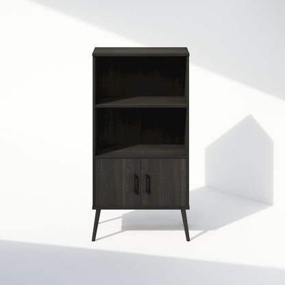Mid-Century Open Display Shelves & Storage Cabinet with Wooden Legs, Espresso