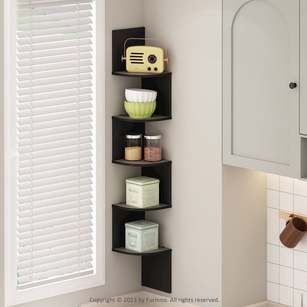 5-Tier Floating Corner Shelf, Wall Mount Shelves for Storage