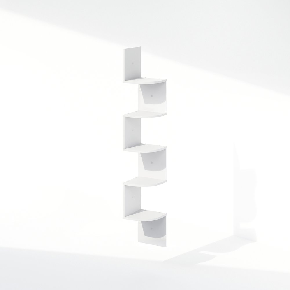 5-Tier Floating Corner Shelf, Wall Mount Shelves for Storage and Display, White