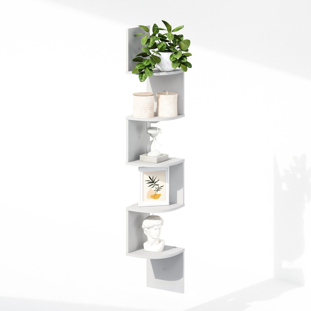 5-Tier Floating Corner Shelf, Wall Mount Shelves for Storage and Display, White