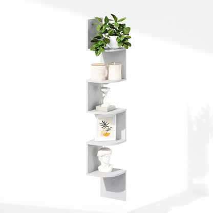 5-Tier Floating Corner Shelf, Wall Mount Shelves for Storage and Display, White