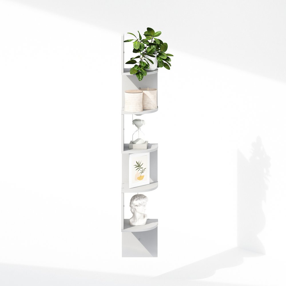 5-Tier Floating Corner Shelf, Wall Mount Shelves for Storage and Display, White