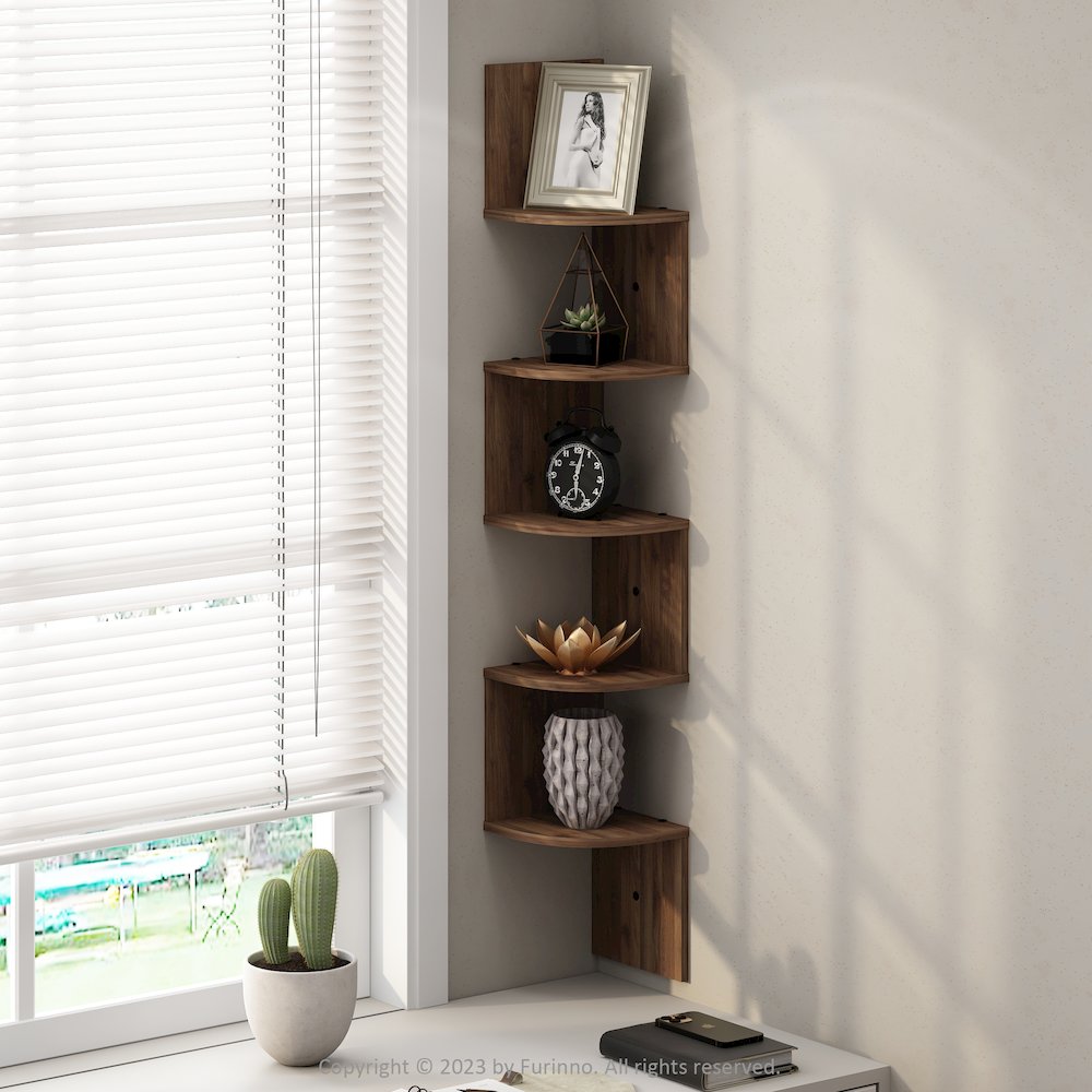 5-Tier Floating Corner Shelf, Wall Mount Shelves for Storage