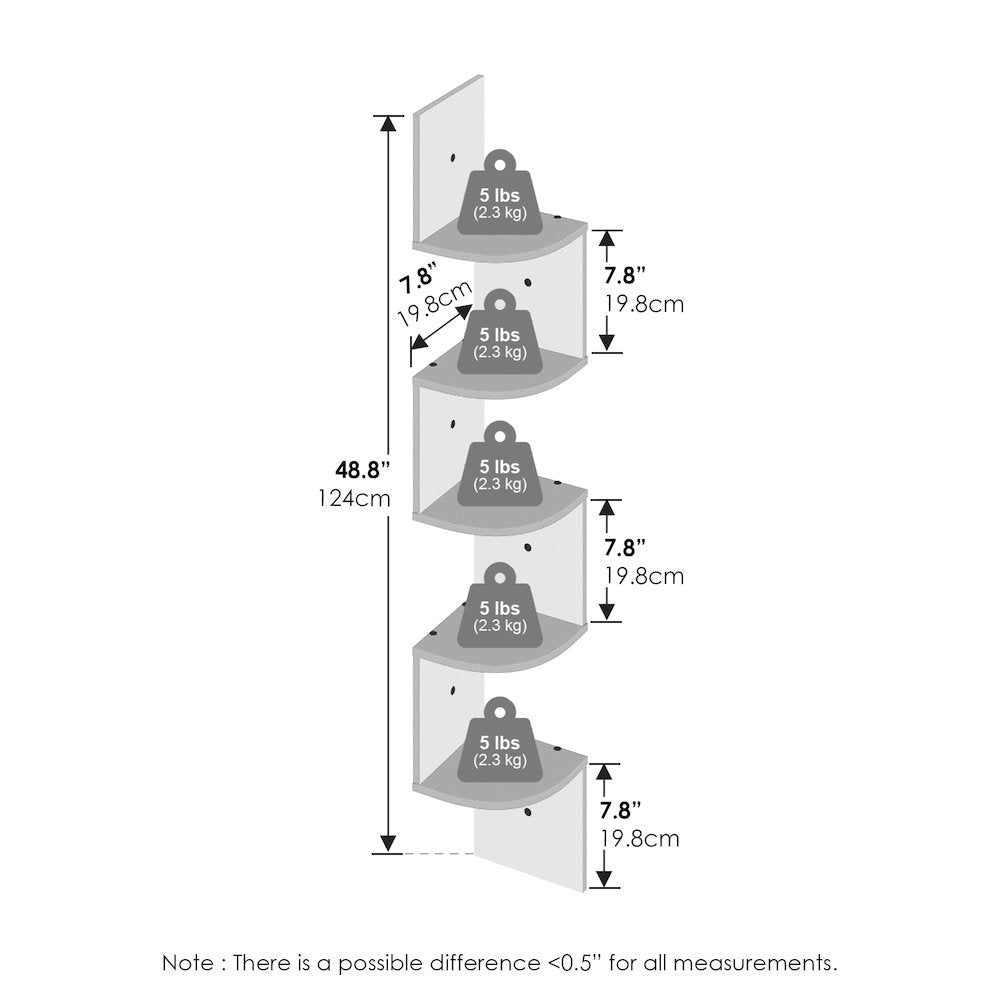 5-Tier Floating Corner Shelf, Wall Mount Shelves for Storage