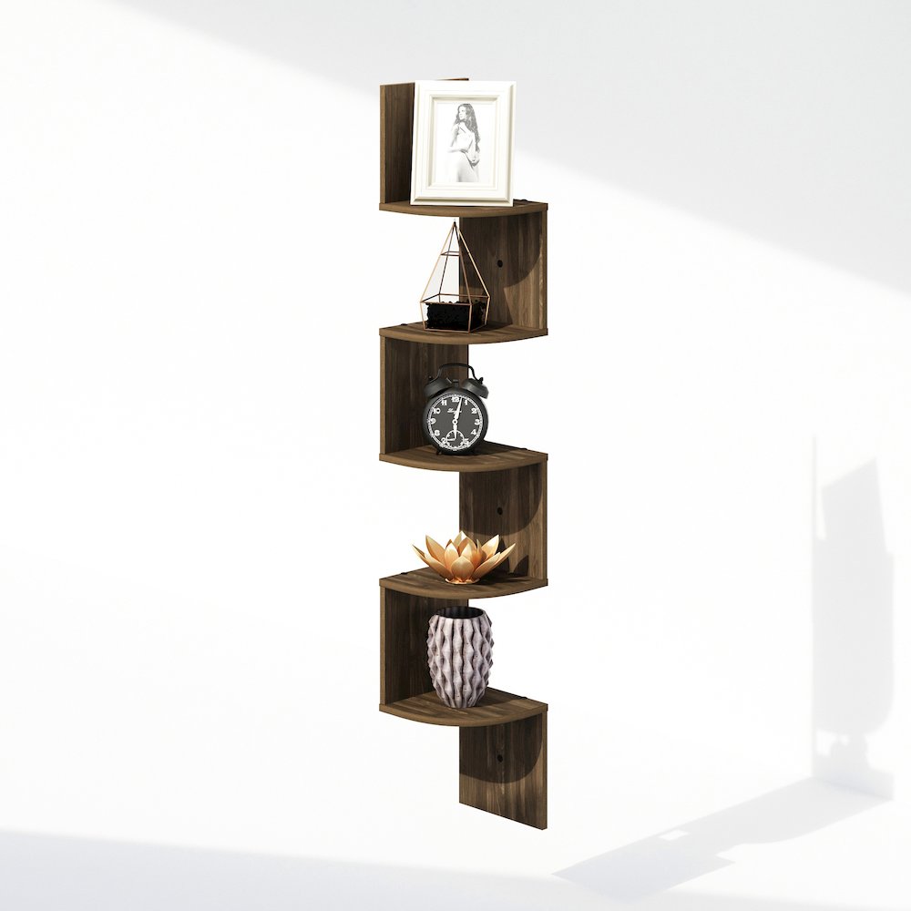 5-Tier Floating Corner Shelf, Wall Mount Shelves for Storage