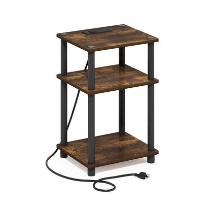 3-Tier Turn-N-Tube Open Storage Side Table, End Table with USB