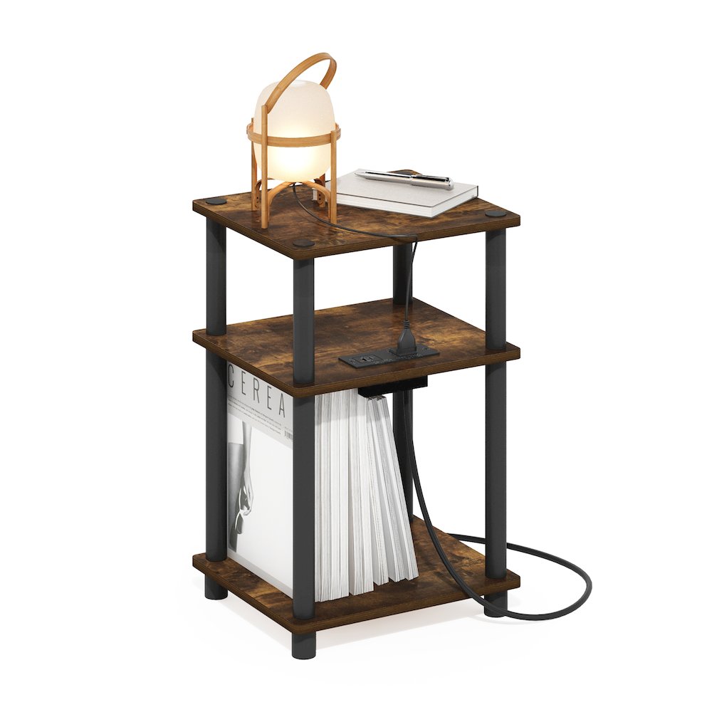 3-Tier Turn-N-Tube Open Storage Side Table, End Table with USB