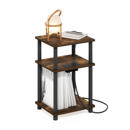 3-Tier Turn-N-Tube Open Storage Side Table, End Table with USB