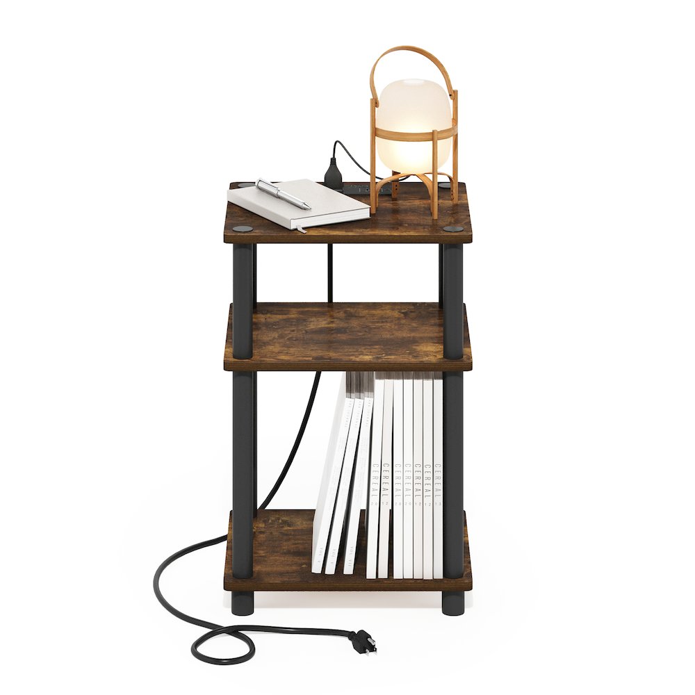 3-Tier Turn-N-Tube Open Storage Side Table, End Table with USB
