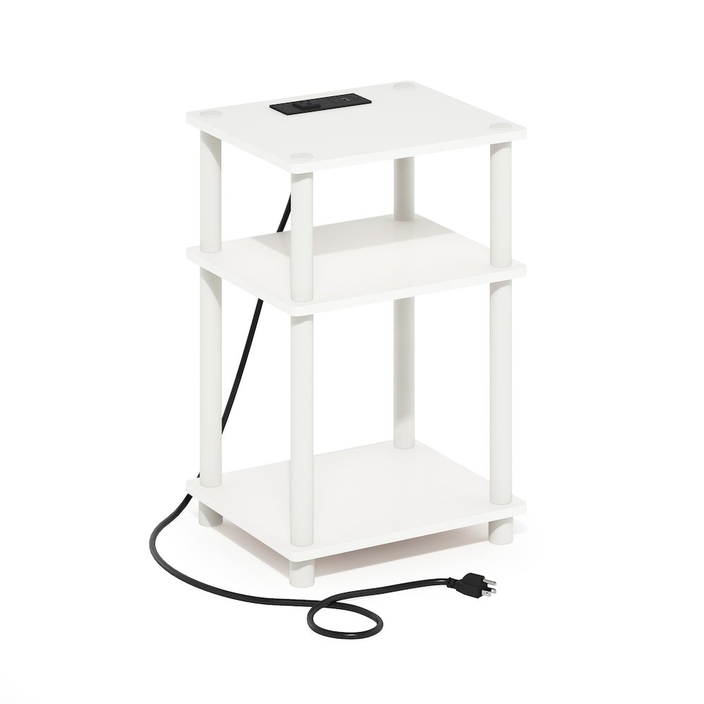 Just 3-Tier Turn-N-Tube Open Storage Side Table, End Table with USB
