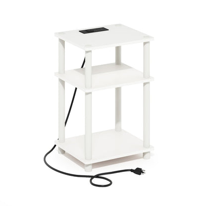 Just 3-Tier Turn-N-Tube Open Storage Side Table, End Table with USB