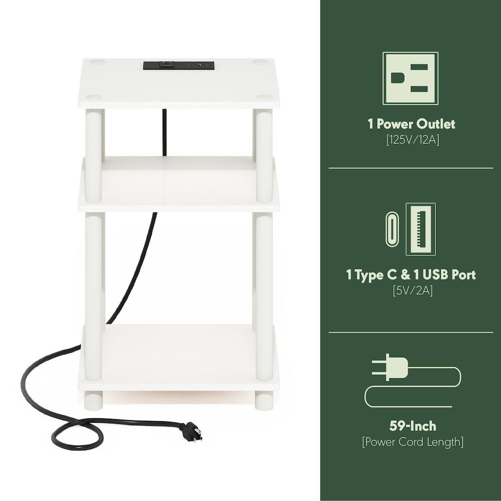 Just 3-Tier Turn-N-Tube Open Storage Side Table, End Table with USB