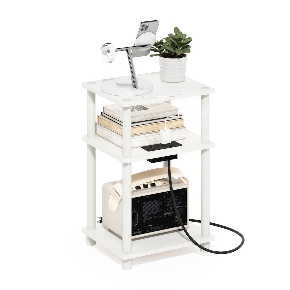 Just 3-Tier Turn-N-Tube Open Storage Side Table, End Table with USB