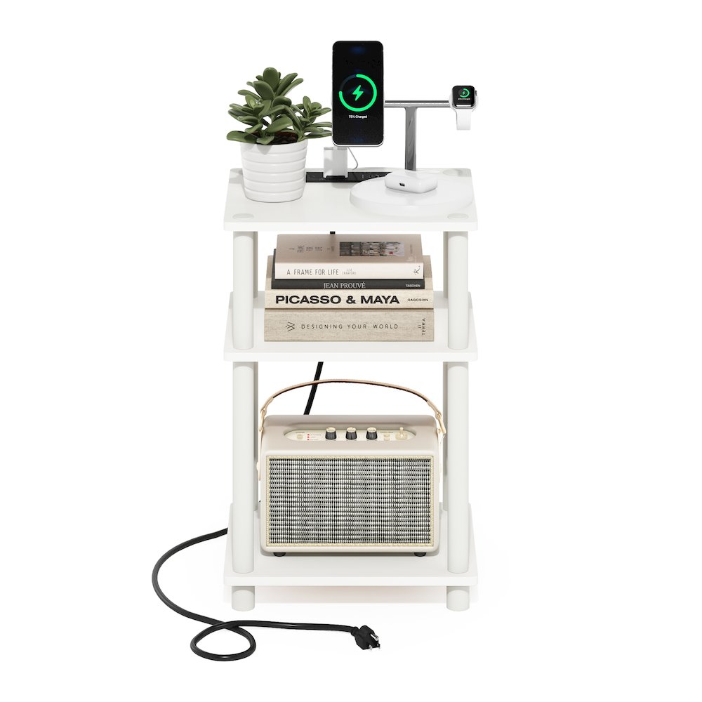 Just 3-Tier Turn-N-Tube Open Storage Side Table, End Table with USB