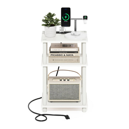 Just 3-Tier Turn-N-Tube Open Storage Side Table, End Table with USB