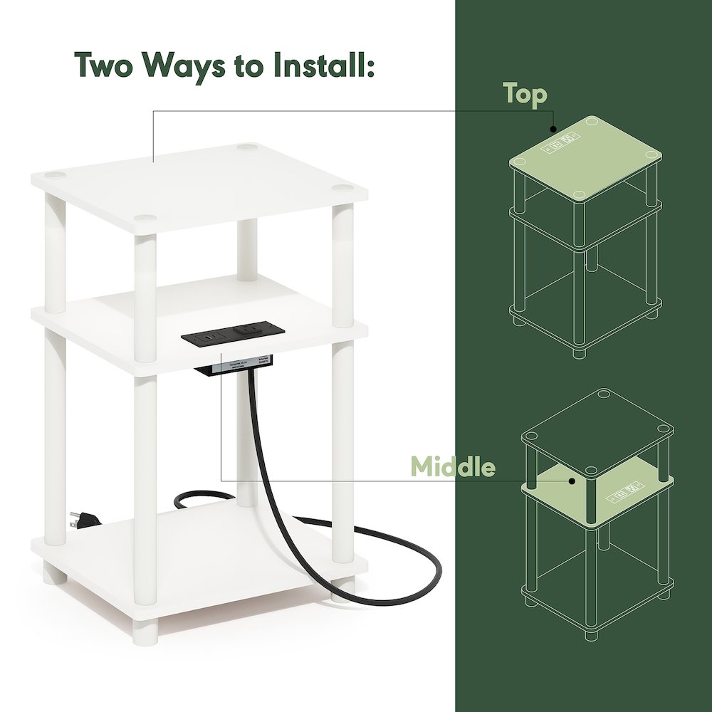 Just 3-Tier Turn-N-Tube Open Storage Side Table, End Table with USB