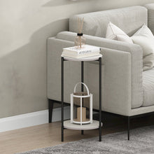 2-Tier Tall Round Side End Table with Sturdy Metal Legs, Set of 2, White/Black