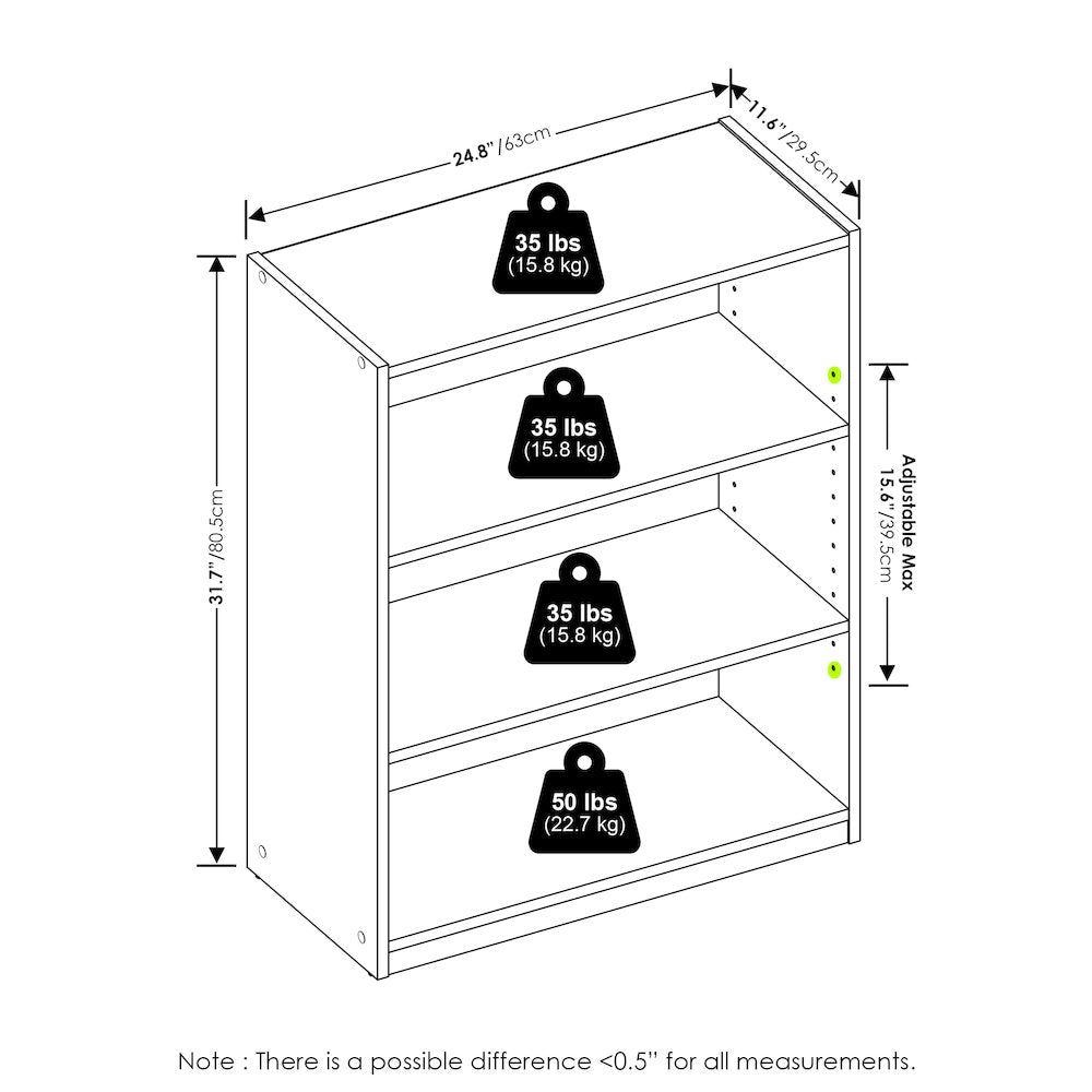 Gehry 3-Tier Bookcase, Bookshelf with Adjustable Shelves, White