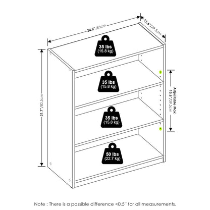 Gehry 3-Tier Bookcase, Bookshelf with Adjustable Shelves, White