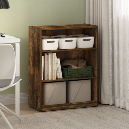 Gehry 3-Tier Bookcase, Bookshelf with Adjustable Shelves, Amber Pine