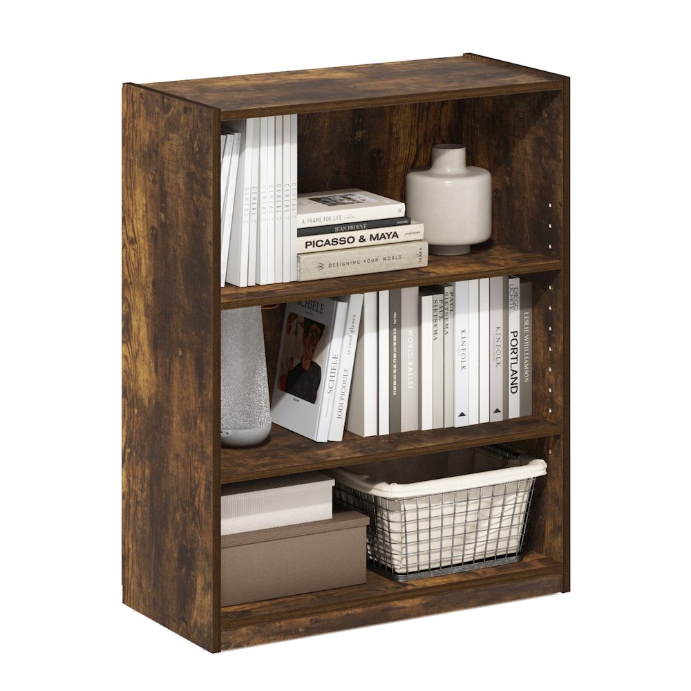 Gehry 3-Tier Bookcase, Bookshelf with Adjustable Shelves, Amber Pine