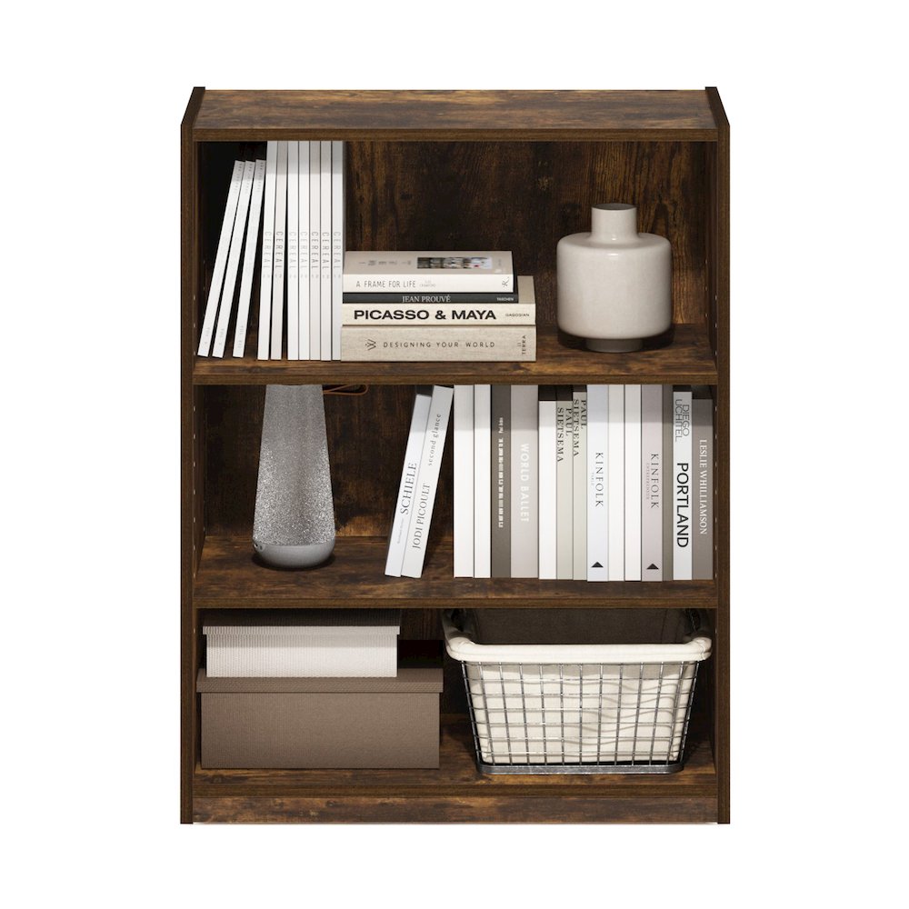 Gehry 3-Tier Bookcase, Bookshelf with Adjustable Shelves, Amber Pine