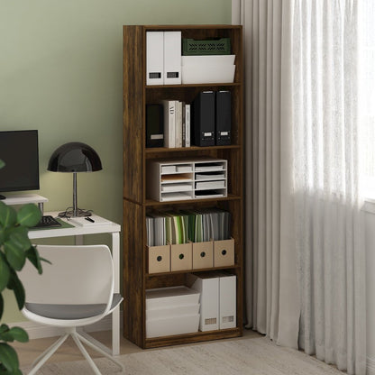 Gehry 5-Tier Bookcase, Bookshelf with Adjustable Shelves, Amber Pine