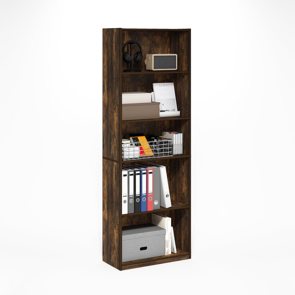 Gehry 5-Tier Bookcase, Bookshelf with Adjustable Shelves, Amber Pine