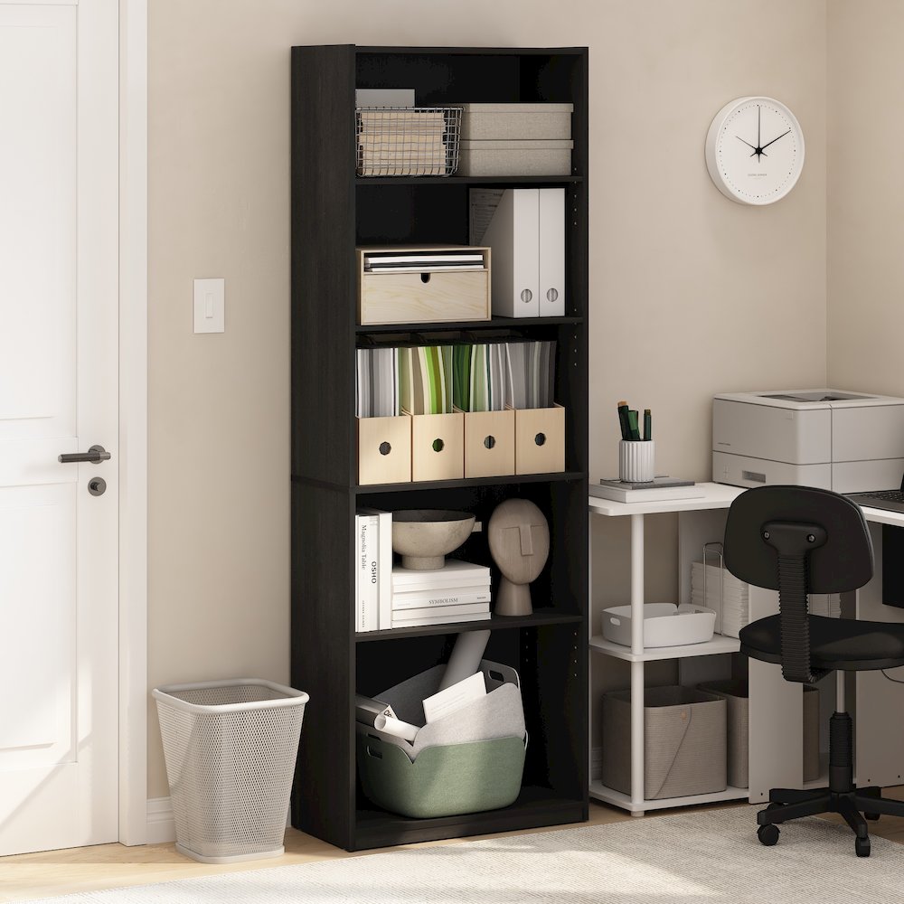 Gehry 5-Tier Bookcase, Bookshelf with Adjustable Shelves, Blackwood
