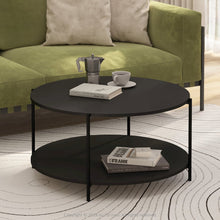 2-Tier Modern Round Coffee Table Table with Sturdy Metal Legs, Americano/Black