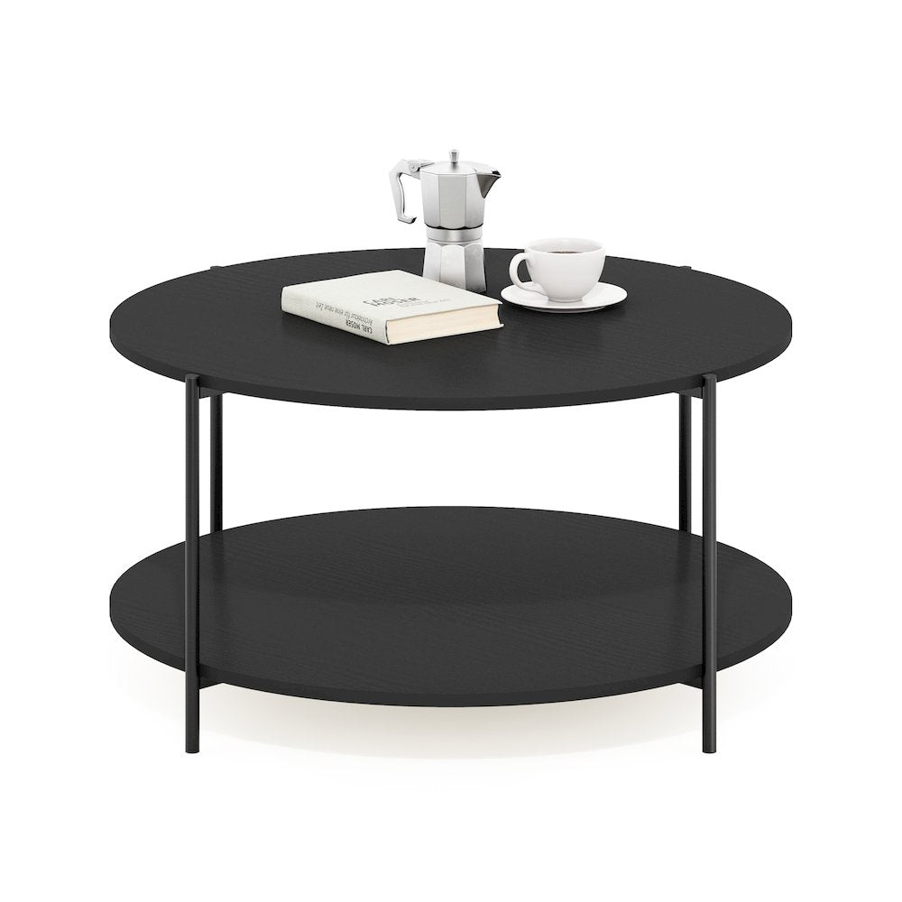 2-Tier Modern Round Coffee Table Table with Sturdy Metal Legs, Americano/Black