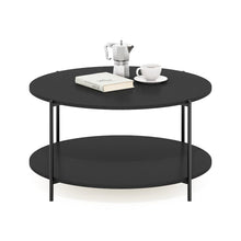 2-Tier Modern Round Coffee Table Table with Sturdy Metal Legs, Americano/Black