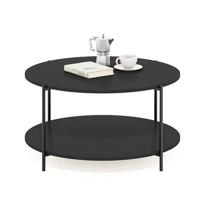 2-Tier Modern Round Coffee Table Table with Sturdy Metal Legs, Americano/Black