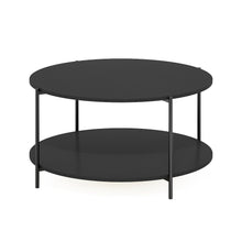 2-Tier Round Coffee Table with Storage, Shelf and Metal Legs,Dark Americano
