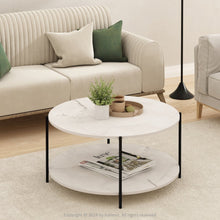 2-Tier Round Coffee Table Table with Sturdy Metal Legs, Marble White/Black