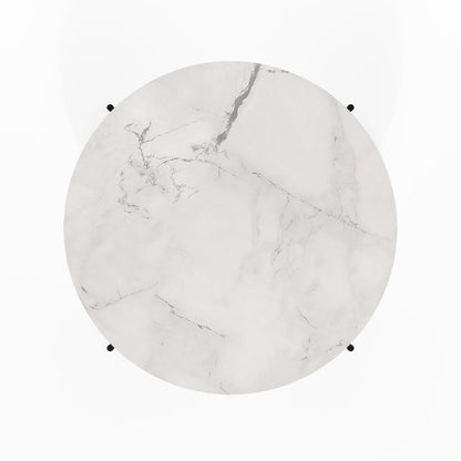 2-Tier Round Coffee Table Table with Sturdy Metal Legs, Marble White/Black