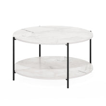 2-Tier Round Coffee Table with Storage, Shelf and Metal Legs,Light Marble