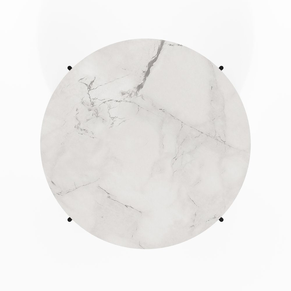 2-Tier Round Coffee Table with Storage, Shelf and Metal Legs,Light Marble