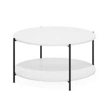 2-Tier Round Coffee Table with Storage, Shelf and Metal Legs,Plain White