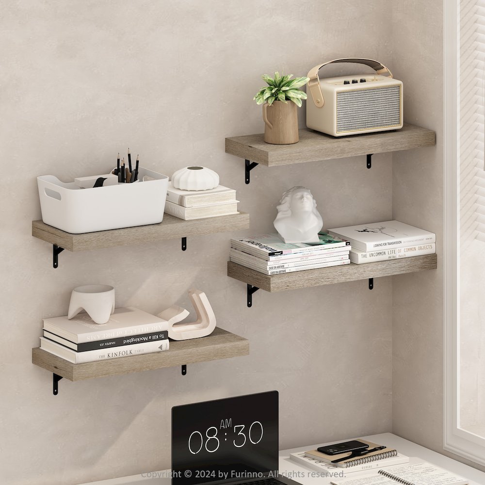 Tanna 22-Inch Wall Mounted Floating Display Shelves, Natural, Set of 4