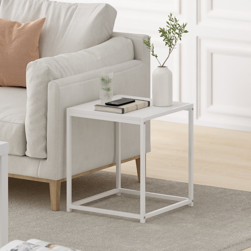 Camnus Modern Living End Table, Solid White/White